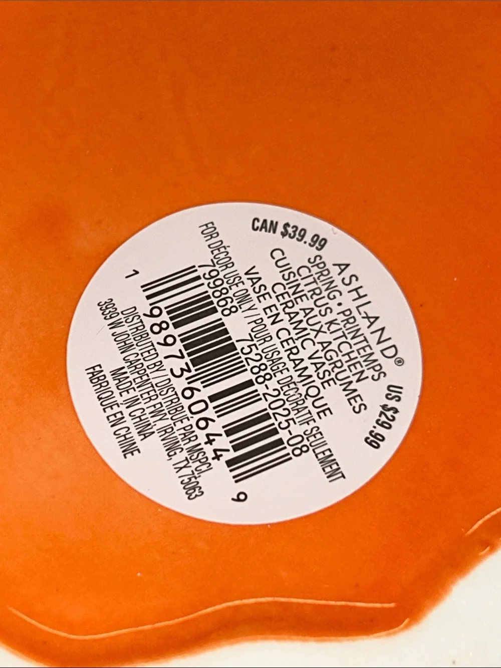 Glossy citrus Orange Ceramic Vase